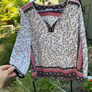 J. Jill Bohemian Floral Blouse - Cream, Pink, Black